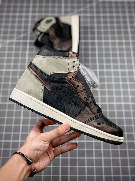 

jumpman 1 shoes og rust shadow basketball shoes sports sneakers real leather color black light smoke grey white