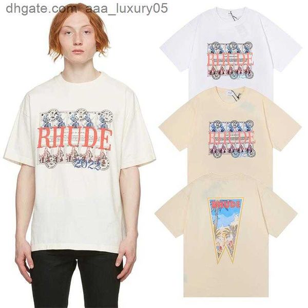 

designer fashion clothing tees hip hop tshirts rhude stamp clock coconut tree oil painting clock coconut tree printed t-shirts men women str, White;black