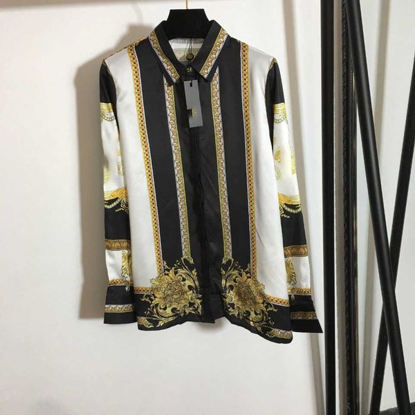 

2023 summer new sunscreen shirt french women's printed color block single breasted elegant ol style, White
