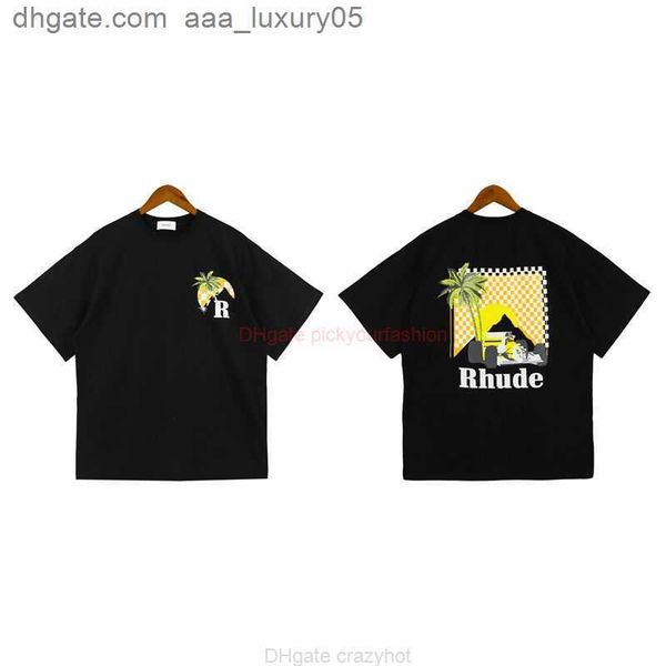 

designer fashion clothing tees tshirt rhude moonlight tropic sunset racing print short sleeve casual tshirt trend cotton streetwear casual, White;black
