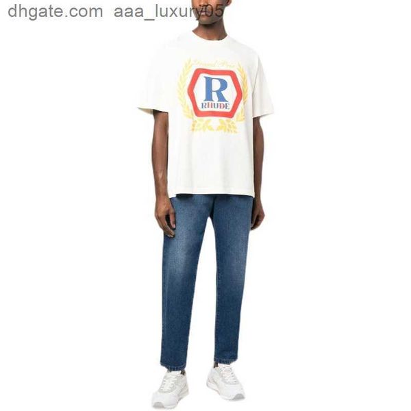 

designer fashion clothing tees tshirts 2023 spring summer new rhude colorful letter printing wheat ear loose versatile t-shirt men streetwe, White;black