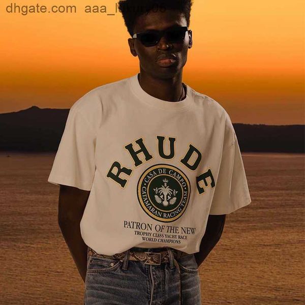 

designer fashion clothing tees hip hop tshirts trendy rhude letter vintage versatile loose round neck half sleeve couple t-shirt men streetw, White;black