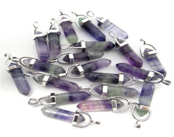 

natural stone fluorite quartz crystal turquoises lapis tiger eye chakra pendant for diy jewelry making necklace accessories24pcs 25276583, Silver