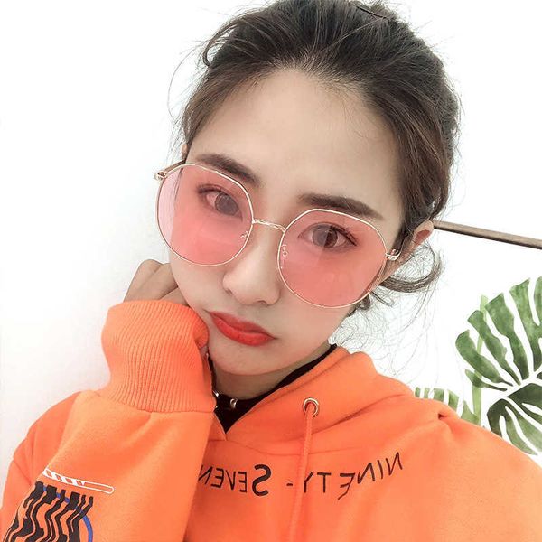 

round ocean piece new women's net red same fashion metal sunglasses suitable for all kinds of face glasses, White;black