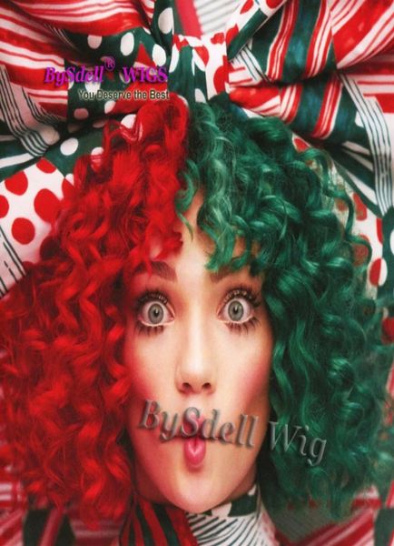 

soul singer sia every day is christmas short kinky curly wig fashion party wigs synthetic sia green red joint color hair wigs2602392, Black