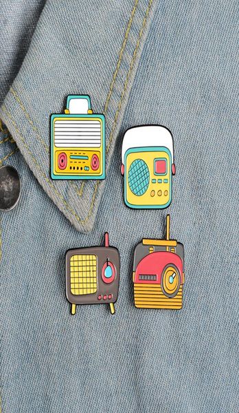 

cute cartoon radio enamel pins colorful vintage player machine badge brooch clothes denim bag lapel pin jewelry gift for friends6709006, Gray