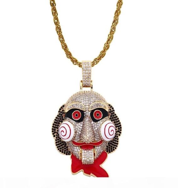 

the movie saw mask diamonds pendant necklaces for men hip hop luxury cartoon necklace jewelry gold plated copper zircon cuban chai6503433, Silver