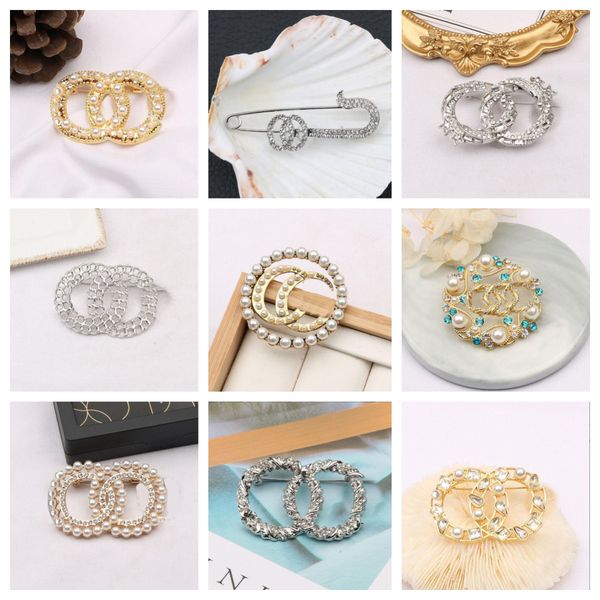 

luxury women designer brand letter brooches 18k gold plated inlay crystal rhinestone jewelry brooch charm pearl pin marry wedding party gift, Gray