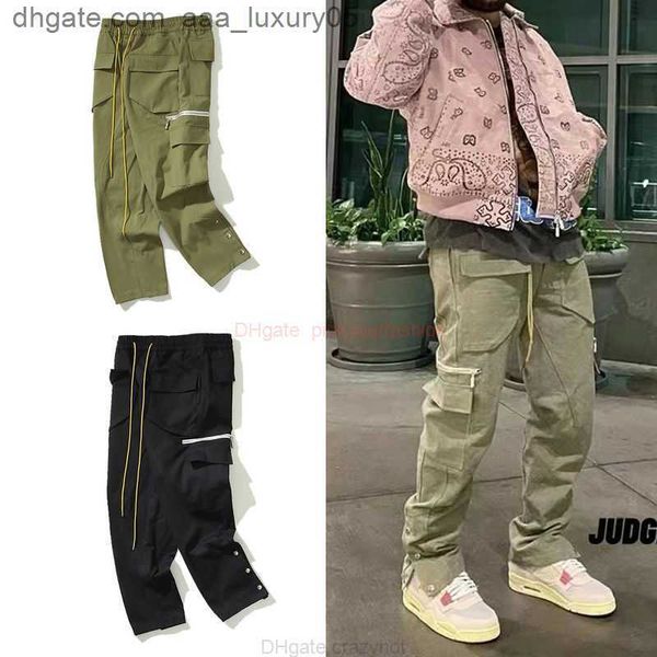 

designer fashion clothing casual pant rhude 22ss autumnwinter rh new american high street multi pocket zipper drawstring functional work sui, Black