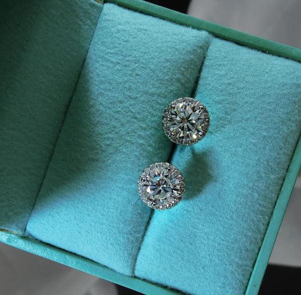 

diamond gemstone stud earring 925 sterling silver shiny jewelry engagement wedding earrings women bridal valentine's day gift, Golden