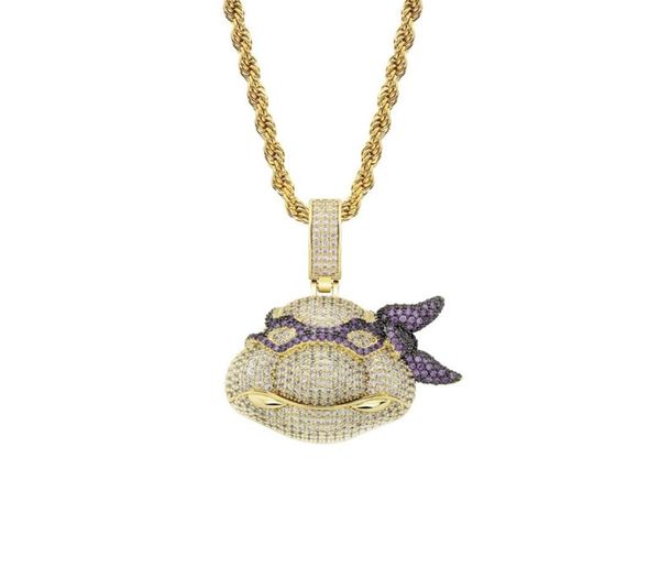

fashionninjie turtles pendant necklaces for men luxury designer mens bling diamond cartoon pendants 18k gold plated hip hop jewel3495527, Silver