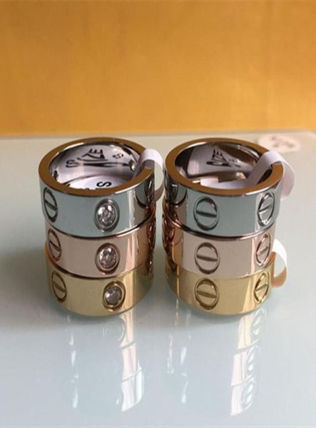 

fashion women men famous brand crystal jewelry carter love rings luxury titanium steel rose gold bijoux couple lovers ring9747967, Golden;silver