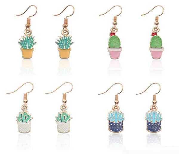 

lovely potted plants succulent plant cactus earrings for women cartoon tiny gold enamel plant drop earrings jewelry whole7481644, Silver