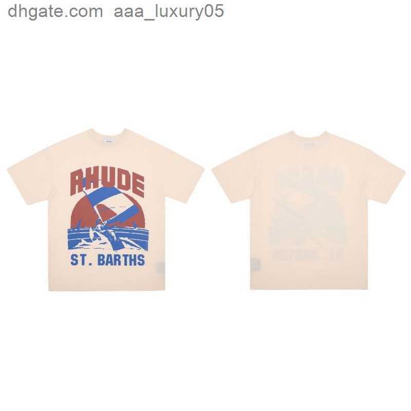 

designer fashion clothing tees tshirts sailing surfing print high street loose oversize couple trend brand rhude short sleeve t-shirt stree, White;black