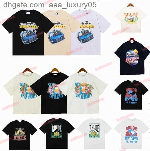

designer mens t shirts rhude tee cotton round collar loose hip hop short sleeve t-shirt fashion men casual alphabet print t-shirts white bla, White;black