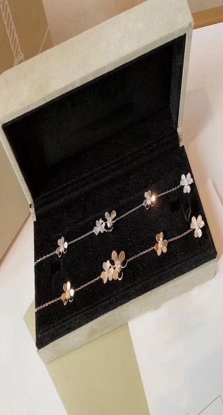 

brand pure 925 sterling for women silver chain clover praty wedding jewelry gold color flower bracelet 02152044002, Black