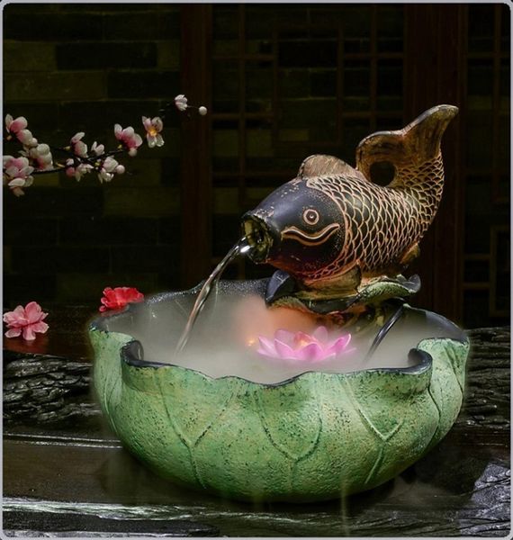 

feng shui fish waterscape crafts indoor humidifier rockery lotus water fountain bonsai ornaments living room home decoration9170334, Slivery;golden
