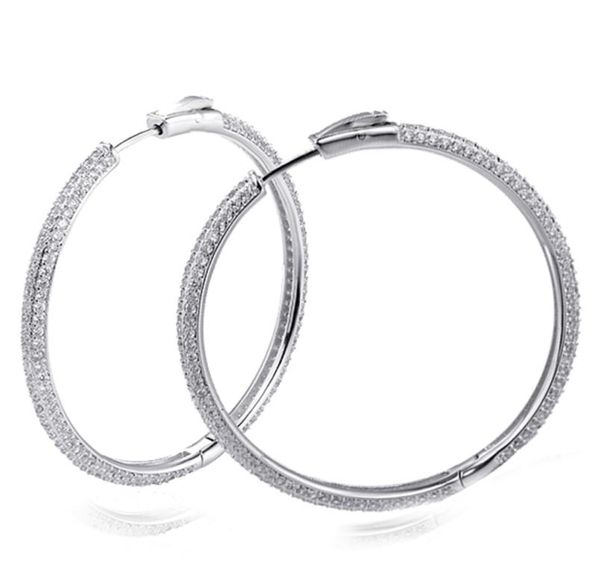 

recommend 46 mm large real sterling silver hoop earring micro pave tiny crystal jewelry jewellery big 925 silver circle earrings2293828, Golden;silver