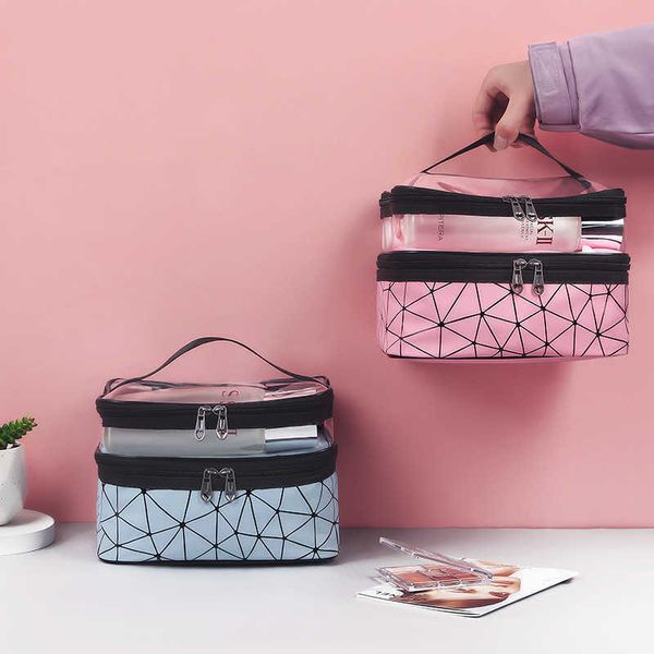 

2022 new portable high capacity portable double layer makeup bag for women's advanced travel washing and cosmetics storage bag