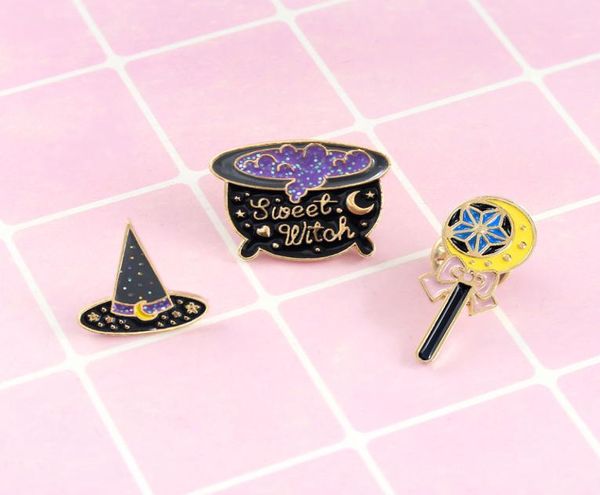 

modulation magic potion quotsweet witchquot magic wand witch hat special cartoon ornament brooch lapel creative pins3960934, Gray