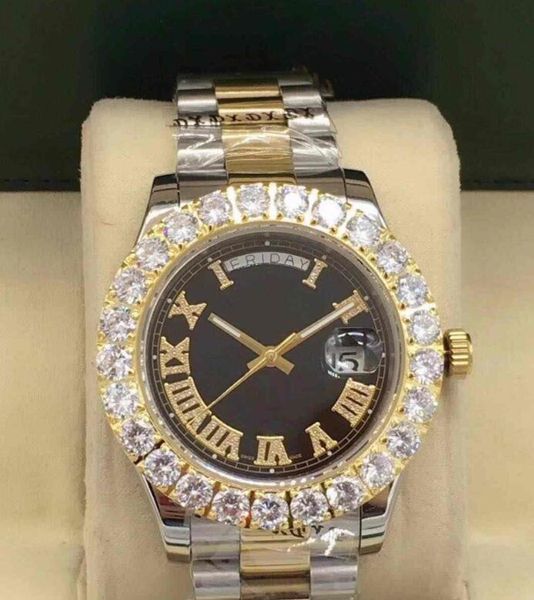 

luxury watch 18k white gold 41mm diamond dial bigger diamond bezel watchs automatic sapphire luminous mens watches, Slivery;brown