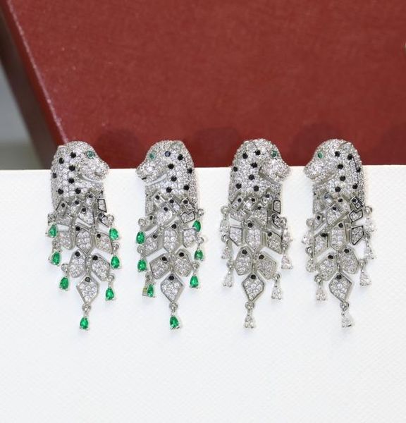 

2022 brand luxury full diamond jewelry womencrystal panthere earring green leopard drop earrings tassels pear panther earring9088278, Silver