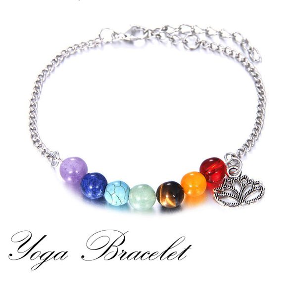 

7 chakra real stone healing crystal gemstone beaded natural stone adjustable bracelet for women whole fashion jewelry1779082, Golden;silver