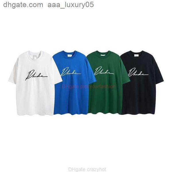 

designer fashion clothing tees tshirt 2023 new rhude embroidered round neck tshirt pure cotton couple loose summer high street fashion brand, White;black