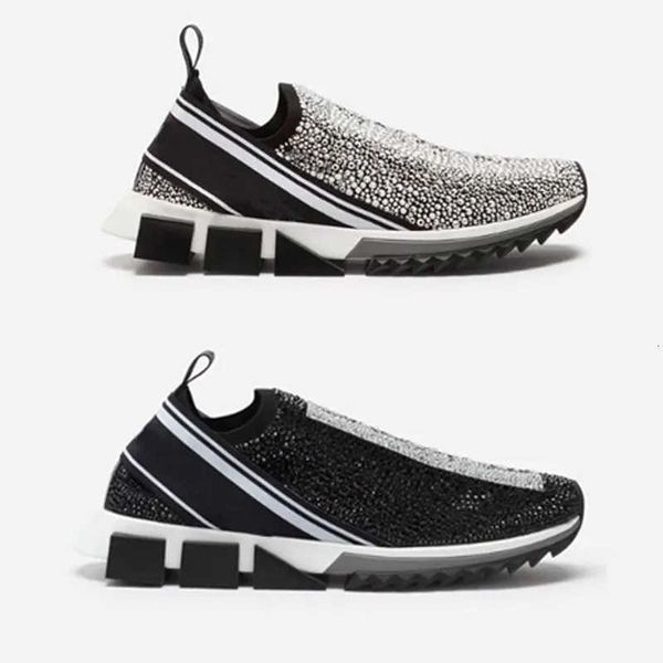 

designer shoes casual sorrento sneakers stretch mesh trainers with rhinestones crystals mens slip-on sneaker black white red glitter flat bo, Black;pink
