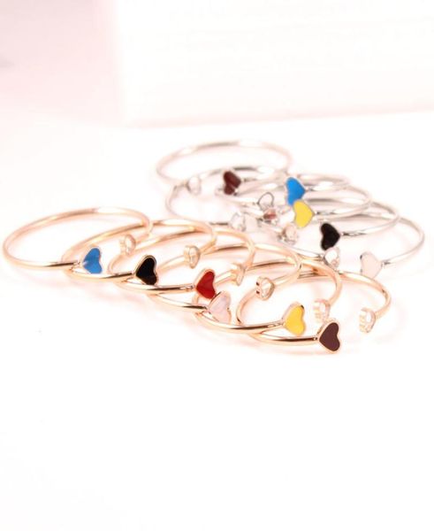 

2020 rose gold enamel heart cuff bracelets bangles for women girls set stainless steel adjustable female bracelet bangle2311420, Black