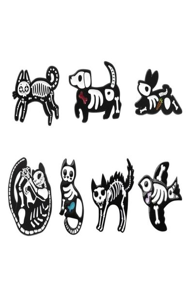 

cartoon animal skeleton creative bultrasound image brooch for boys 7pcsset enamel pin whole dog cat rabbit bird metal badges9286355, Gray