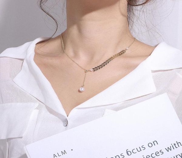 

pendant necklaces yun ruo rose gold color wheat ear pearl necklace adjustable titanium steel woman jewelry gift never fade drop 14879965, Silver