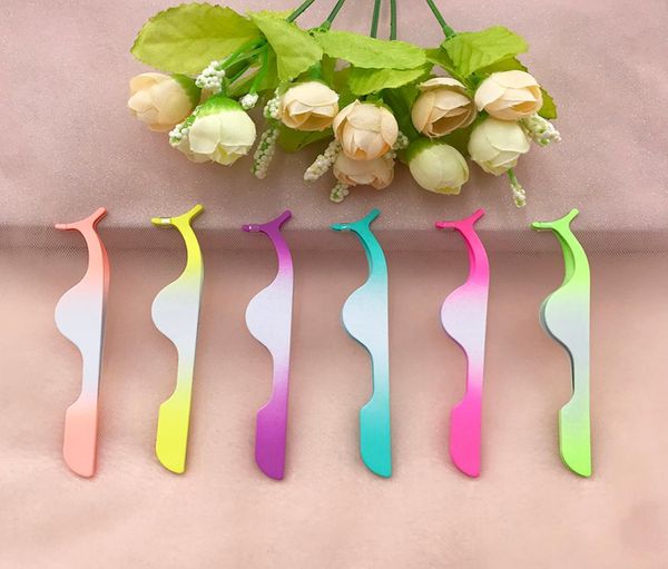 

whole false eyelash tweezers gradient color curling eye lash applicator stainless steel tweezer cosmetics makeup tools3568870