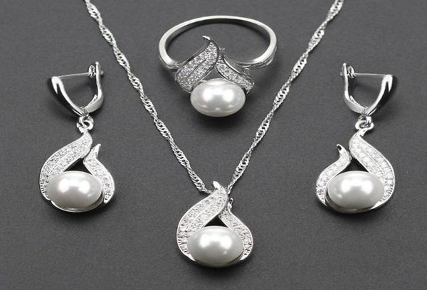 

925 silver color s shaped imitation white pearl jewelry set for women christmas gift silver color necklace earring ring js319287786