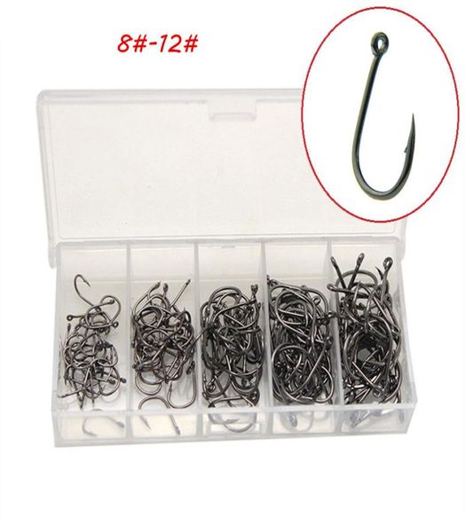 

500pcsbox 5 models mixed 812 black ise hook high carbon steel barbed fishing hooks fishhooks asian carp pesca tackle kl5026671145