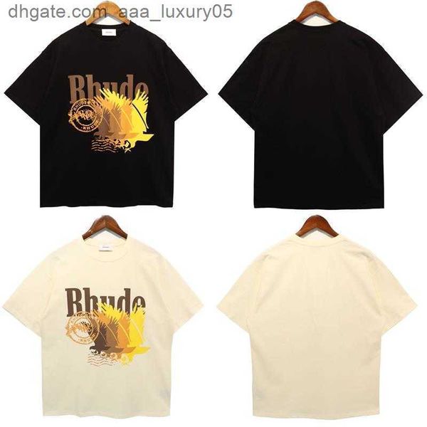 

designer fashion clothing tees hip hop tshirts rhude 23ss spring summer new half sleeve men's american oversize eagle letter printing c, White;black