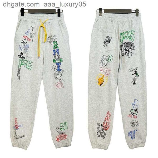 

designer clothing casual pant rhude high street comic cartoon graffiti handdrawn loose men's women's leisure pants sports guard pa, Black