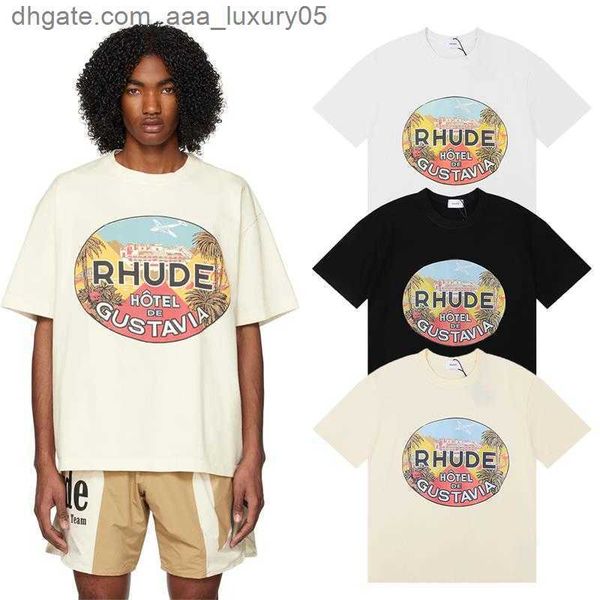 

designer fashion clothing tees hip hop tshirts 23ss rhude  de gustavia  printed short sleeve t-shirt streetwear loose sportswear loose str, White;black