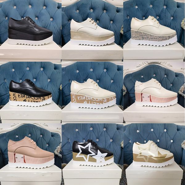 

star leather shoes square toe platform slope thick stella britt shoes elyse brushed star shoes platform derbys wedge lace-up fashion, Black
