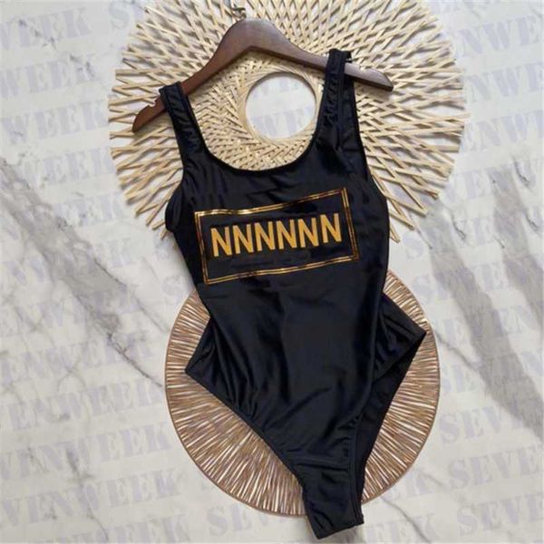 

women's swimwear designers swimsuit bikini gold letter print womens backless bodysuits beachwear ladies bathing suits, White;black