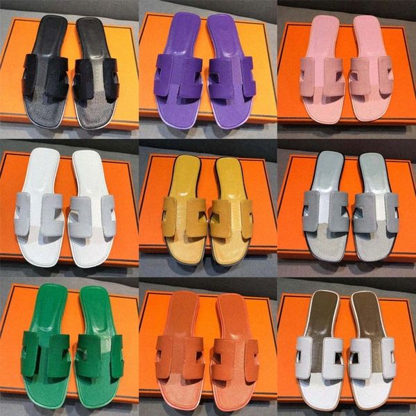 

slippers h letter drag crocodile skin leather flip flops luxury loafers sandles sandals slides oran ladies summer flat shoes beach womedrq3#, Black
