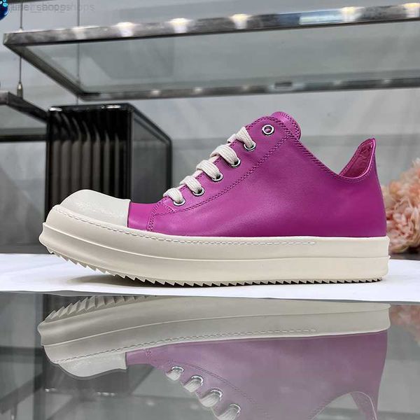 

quality casual shoes round owens low leather men 2023 summer new bright pink ro luxury trainers women lace up thick sole flats designer snea, Black