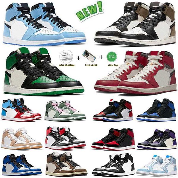 

2023 men 1 basketball shoes black white panda patent university blue hype royal dark mocha shadow heritage bred mens women trainer sports sn