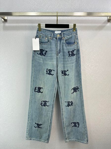 

luxury women's jeans design street wear blue embroidery denim pants women high waist loose jeans