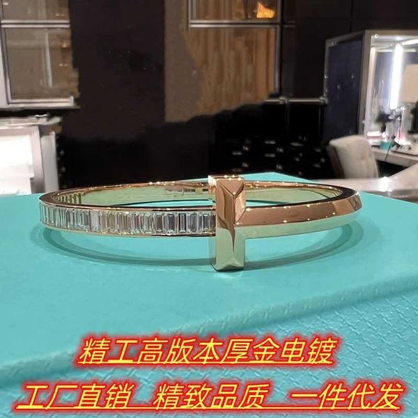 

brand seiko high edition s925 sterling silver tiffay new t1 ladder square diamond wide 18k rose gold bracelet female, Black