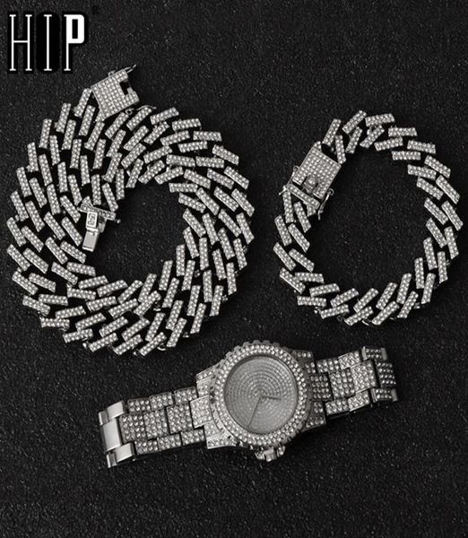 

hip hop necklace watchbracelet bling iced out miami zircon cuban prong pave rhinestone men bracelet necklace for men jewelry4395349, Silver