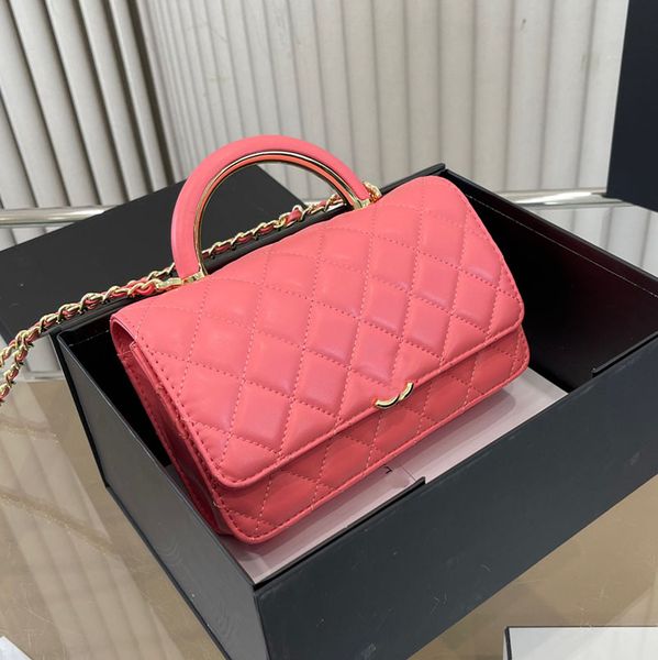 

lovely women designer woc bag with handle gold metal hardware matelasse chain real leather cross body handbag luxury card holder purse sacoc