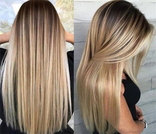 

new synthetic long straight hair ombre blonde wig heat resistant full wigs for women 4235118, Black