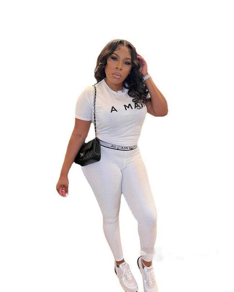 

designer womens tracksuits slim fashion print letter t-shirt two piece pants set for 2023 summer and autumn, Gray