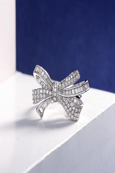 

diamond white butterfly bow sapphire ring cocktail ring fashion ring8347765, Slivery;golden